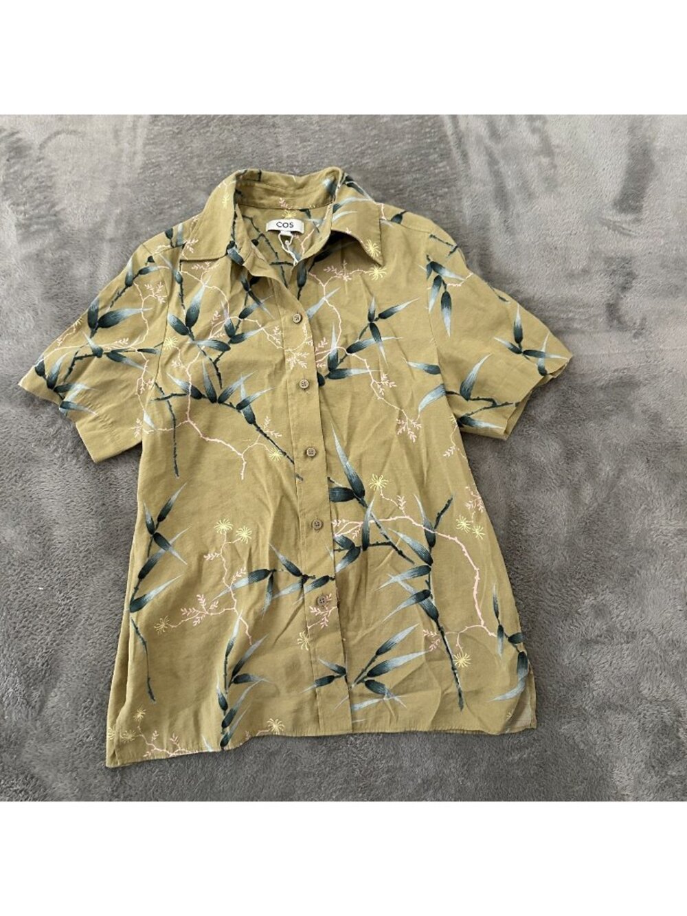 COS Green Short Sleeve Button Down Shirt Blouse Women's EUR 36 US 4 Small